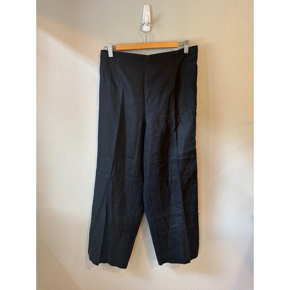 Valerie Stevens Linen Pants Women M Black Wide Leg Summer Vacation